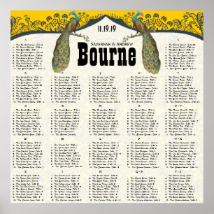 Navy and Mustard Peacock Love Bird Seating Chart