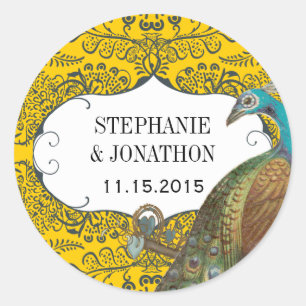 Navy and Mustard Peacock Love Bird Wedding Seal