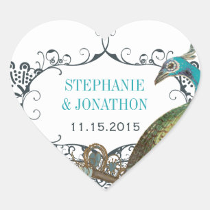 Navy and Mustard Peacock Love Bird Wedding Seal