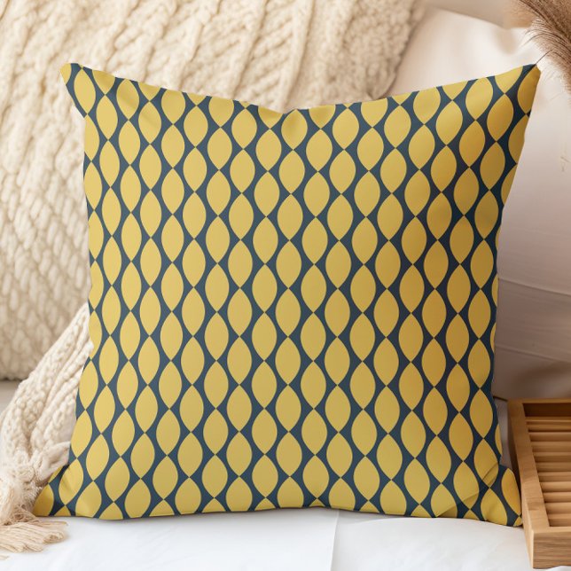 Navy and Mustard Retro Geometric Pattern Throw Pillow (Creator Uploaded)