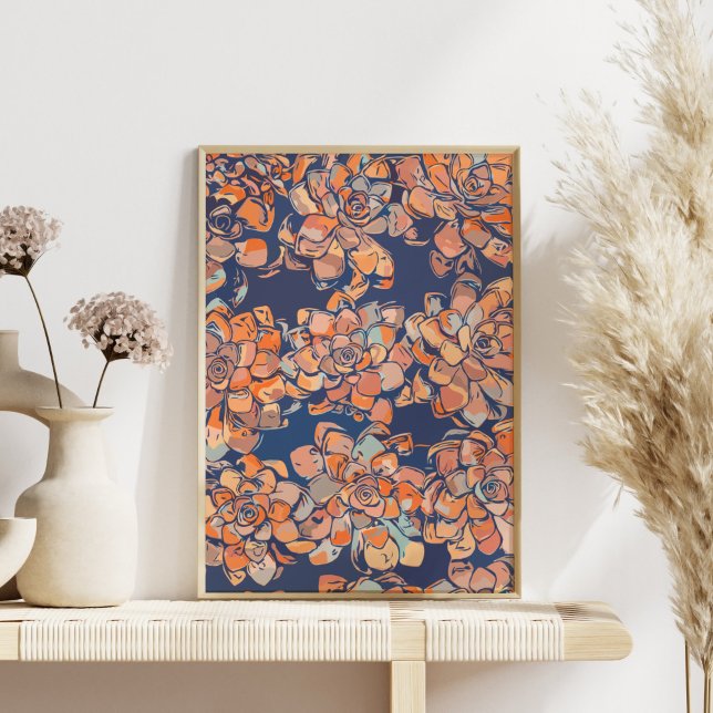 Navy and Neutrals Botanical Illustration Pattern Poster (Creator Uploaded)