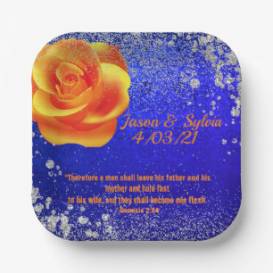 Navy and Orange Bling Theme  Paper Plate