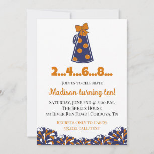 Navy and Orange Cheer Birthday Invitation
