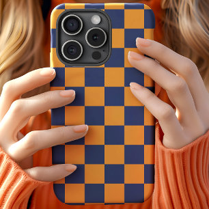 Navy And Orange Chequerboard Chequered Pattern iPhone 11 Case