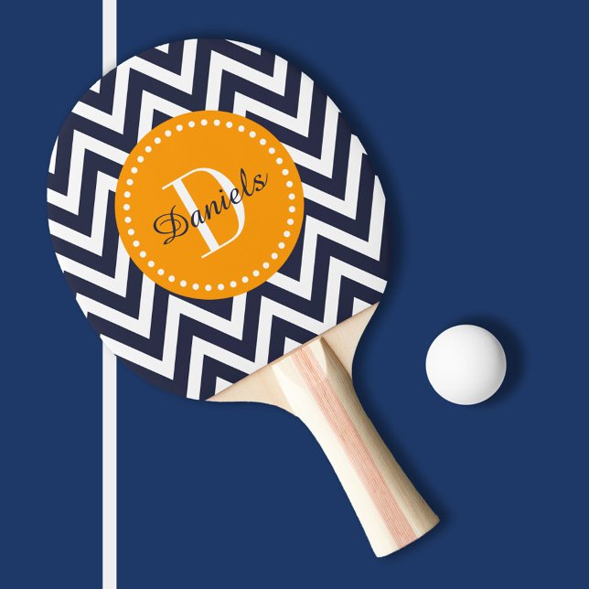 Navy and Orange Chevron Monogram Ping Pong Paddle (Creator Uploaded)