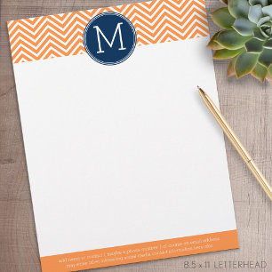 Navy and Orange Chevrons with Custom Monogram Letterhead