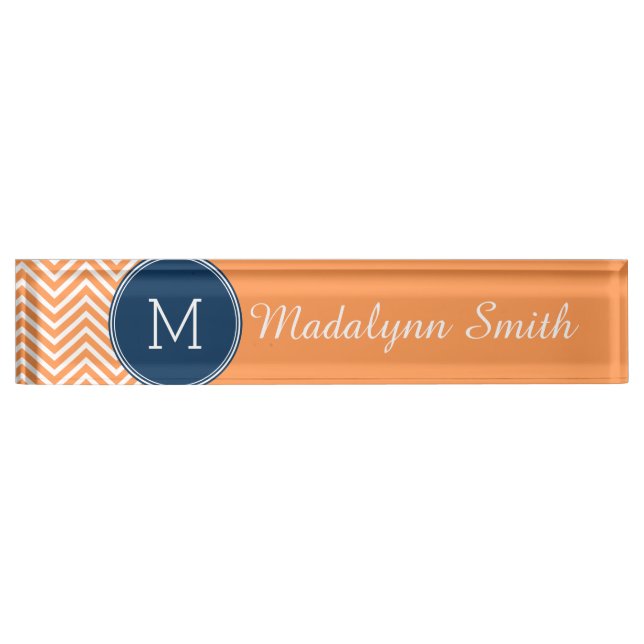 Navy and Orange Chevrons with Custom Monogram Nameplate (Front)