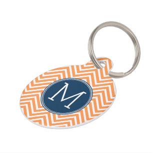 Navy and Orange Chevrons with Custom Monogram Pet Tag