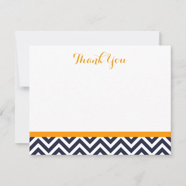 Navy and Orange Simple Chevron Thank You Note Card (Front)