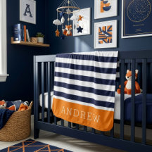 Navy and Orange Stripes Monogram | Editable Colour