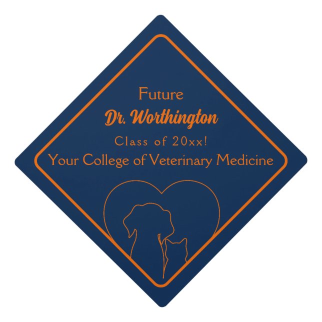 Navy and Orange Veterinary School Tassel Topper (Front)