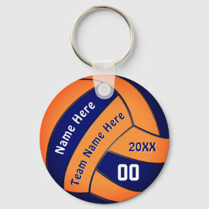 Navy and Orange Volleyball Gifts with 4 Text Boxes Keychain