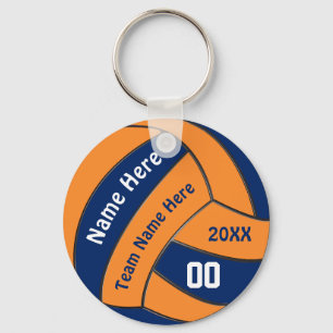 Navy and Orange Volleyball Gifts with 4 Text Boxes Keychain