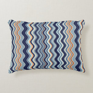 Navy and Orange Wavy Stripes Accent Pillow