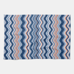 Navy and Orange Wavy Stripes Kitchen Towel