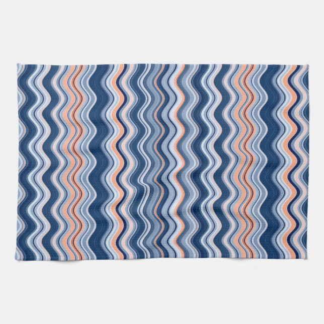 Navy and Orange Wavy Stripes Kitchen Towel (Horizontal)