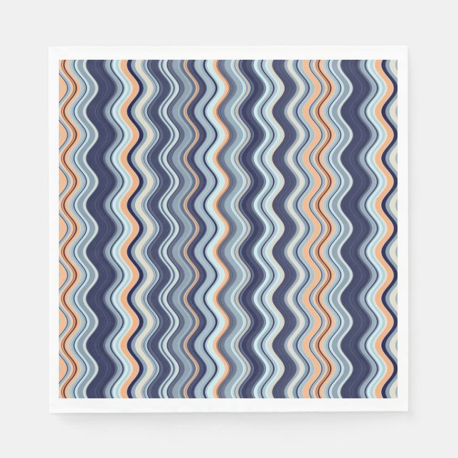 Navy and Orange Wavy Stripes Napkin (Front)