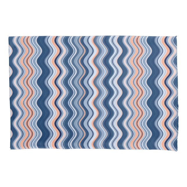 Navy and Orange Wavy Stripes Pillowcase (Front)