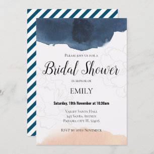 Navy and Peach Bridal Shower Invitation