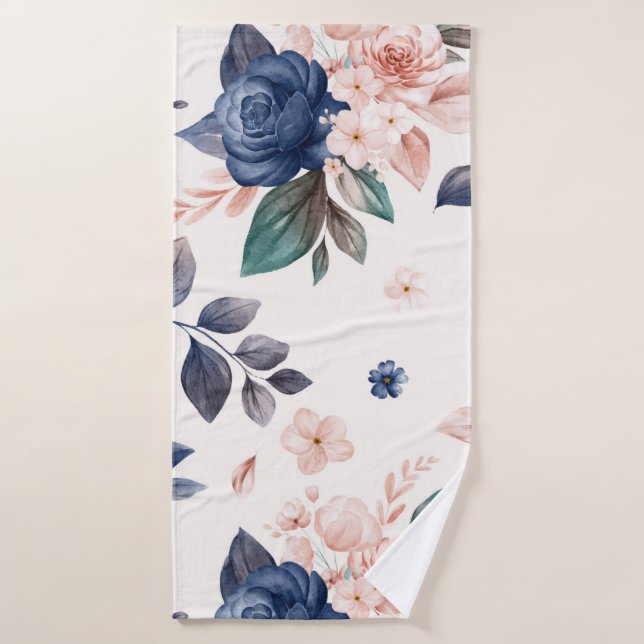 Navy And Peach Roses  Bath Towel (Bath Towel)