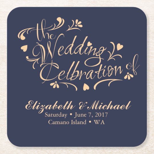 Navy and Peach Wedding Coaster