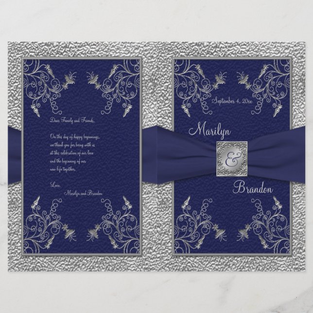 Navy and Pewter Wedding Program (Front)