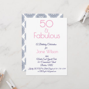 Navy and Pink 50th Birthday Invitation