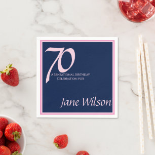 Navy and Pink 70th Birthday Party Collection Napkin