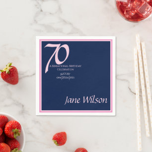 Navy and Pink 70th Birthday Party Collection Napkin