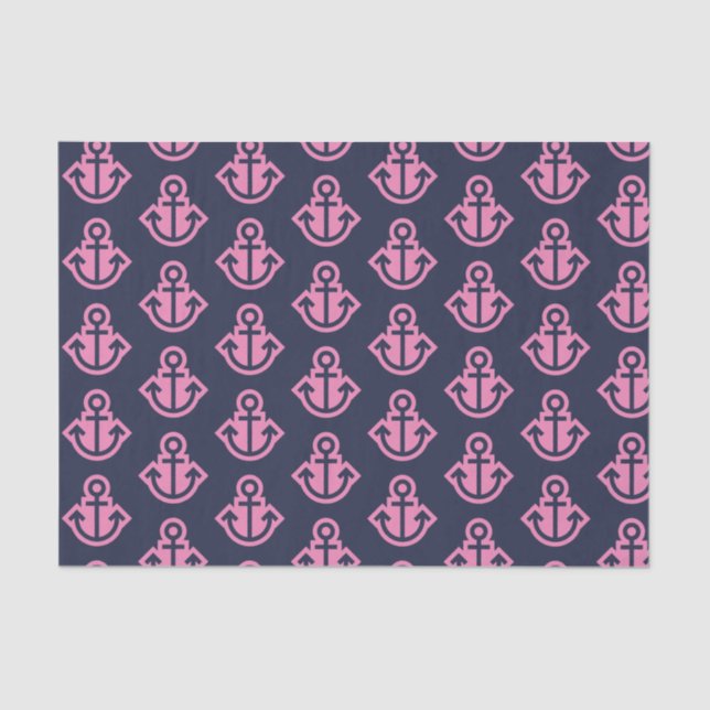 Navy and Pink Anchors Tissue Paper (Front)