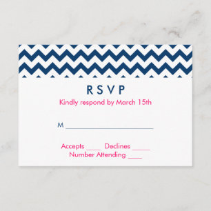 Navy and Pink Chevron Wedding RSVP Card