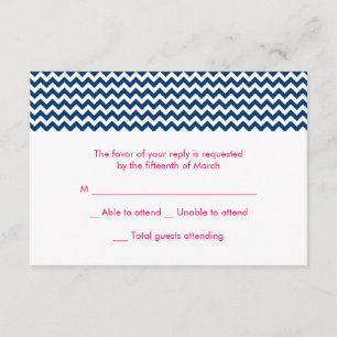 Navy and Pink Chevron Wedding RSVP Card