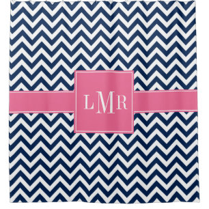 Navy and Pink Chevrons Monogram
