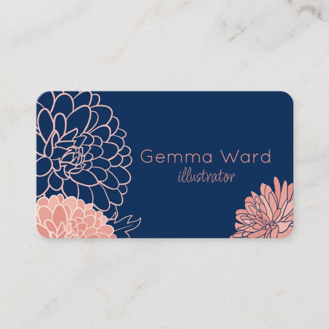Navy and Pink Dahlias  Business Card (Front)