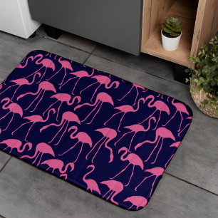 Navy and Pink Flamingo Pattern Bath Mat