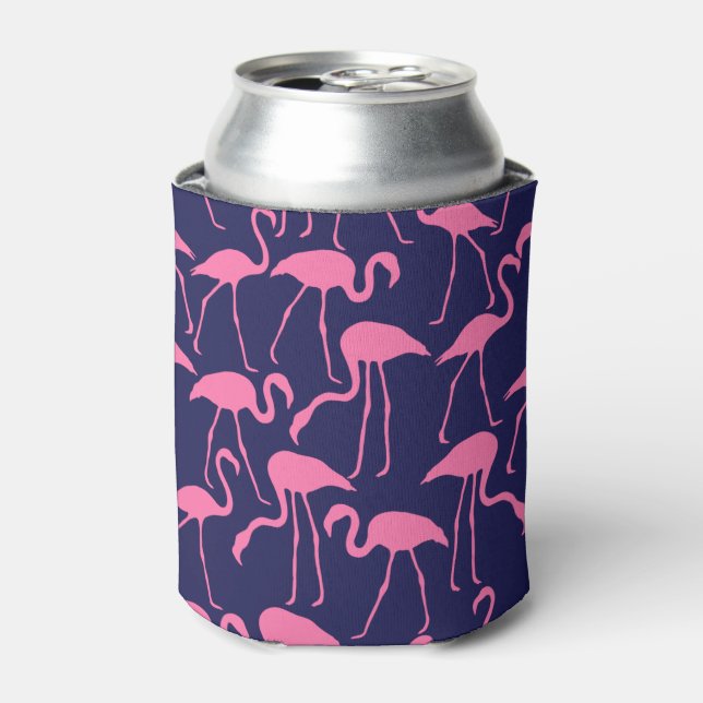 Navy and Pink Flamingo Pattern Can Cooler (Can Front)