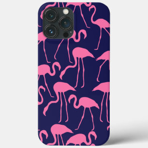Navy and Pink Flamingo Pattern iPhone 13 Pro Max Case