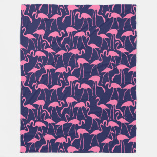 Navy and Pink Flamingo Pattern Fleece Blanket