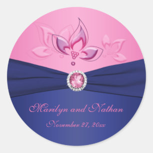 Navy and Pink Floral 1.5" Round Sticker