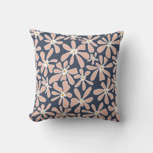 Navy and pink floral design pillow