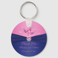 Navy and Pink Floral Monogrammed Keychain