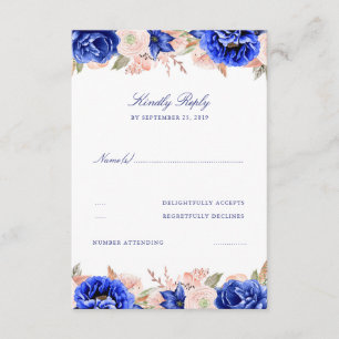 Navy and Pink Floral Wedding RSVP