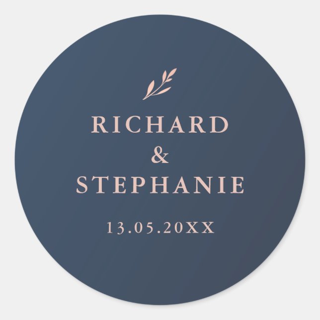 Navy and Pink Foliage Envelope Seal Sticker (Front)