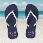 Navy and Pink Modern Wedding Monogram Flip Flops<br><div class="desc">Custom printed flip flop sandals personalized with a cute heart and your monogram initials and wedding date. Click Customize It to change text fonts and colours or add your own images to create a unique one of a kind design!</div>