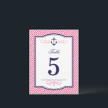 Navy and Pink Nautical Wedding Table Number Cards<br><div class="desc">Preppy modern wedding table number card design with a nautical anchor graphic and elegant calligraphy scroll flourishes on a trendy diagonal stripe pattern background. Use the design tools to customize fonts,  move text around and create your own unique one-of-a-kind invitation design.</div>
