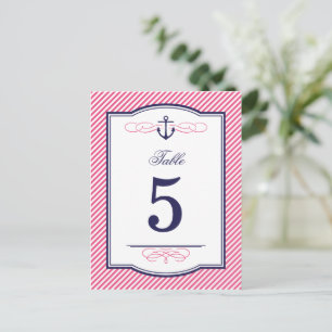 Navy and Pink Nautical Wedding Table Number Cards