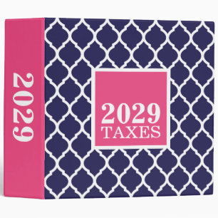 Navy and Pink Quatrefoil Cute Tax Binder