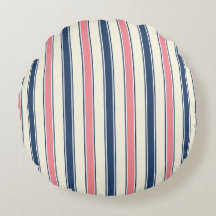 Navy and Pink Striped Coastal Round Pillow