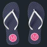 Navy and Pink Tiny Dots Monogram Flip Flops<br><div class="desc">Custom printed flip flop sandals with a cute girly polka dot pattern and your custom monogram or other text in a circle frame. Click Customize It to change text fonts and colours or add your own images to create a unique one of a kind design!</div>