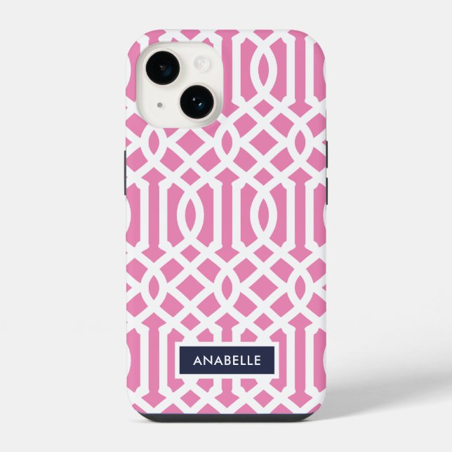 Navy and Pink Trellis Monogram iPhone Case (Back)
